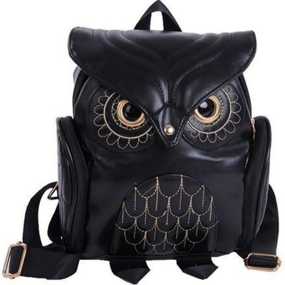 Moon Collection Handbags - NWT Faux Leather Owl Embroidered Backpack School Bag Waterproof Lightweight cute